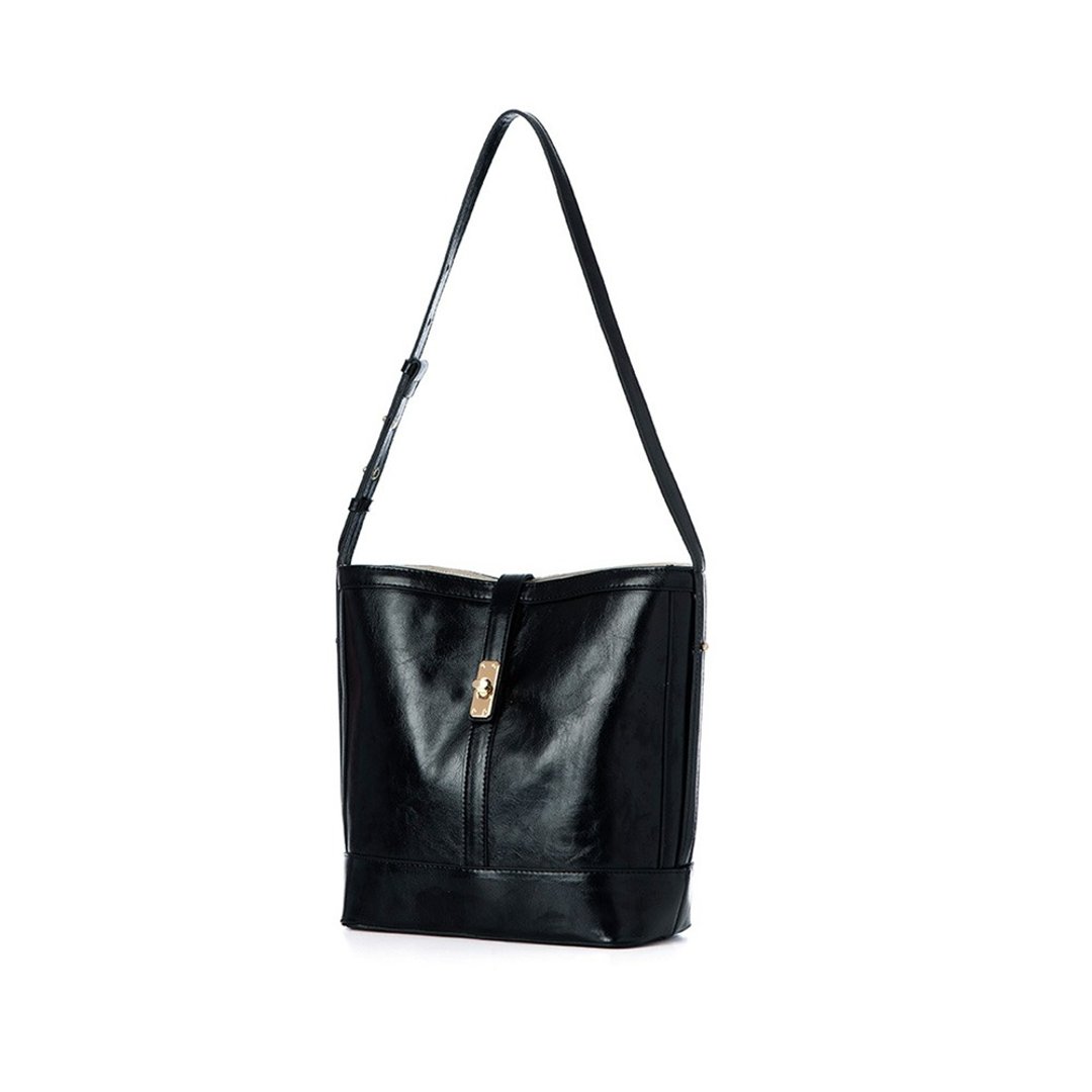 韩国KIMMY BAG | 黑色 | 大容量 手袋 单肩包 水桶包 - 侧背包/斜挎包 - 人造皮革 黑色
