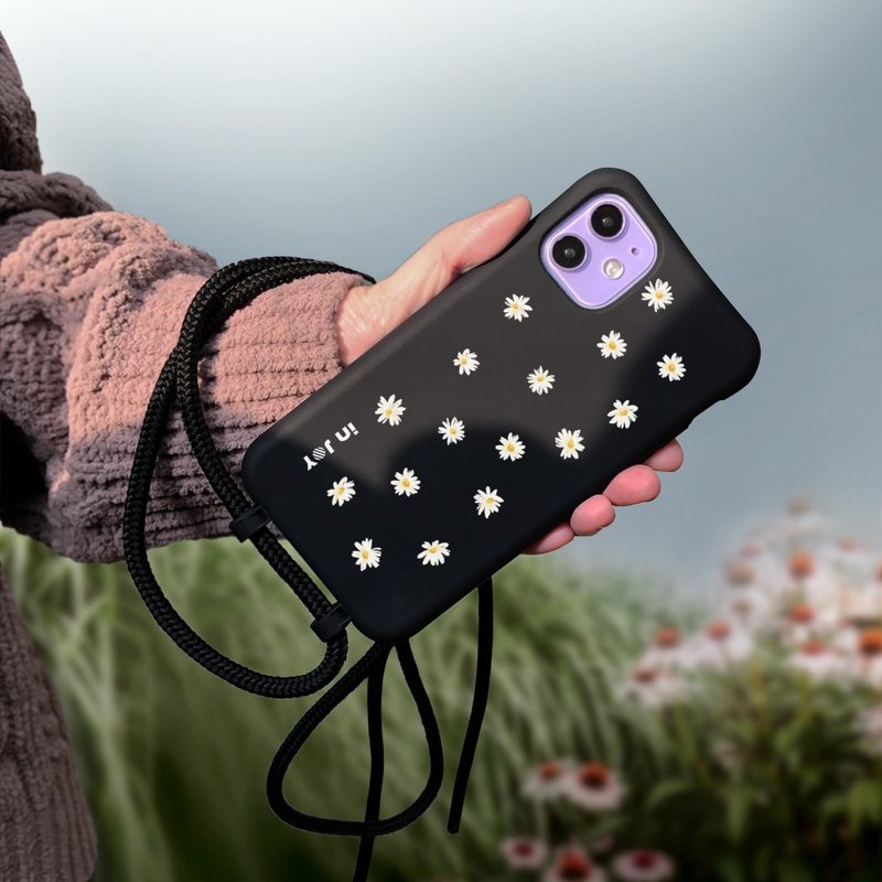iPhone 17/16/15/14/13/12/SE3 快乐小雏菊 二合一防摔背绳手机壳 - 手机壳/手机套 - 塑料 黑色