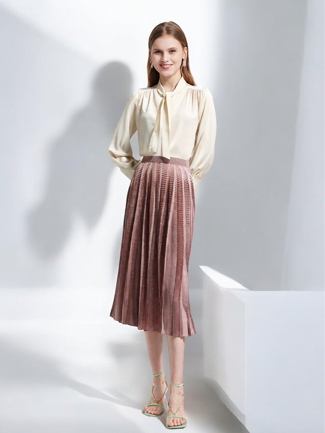 2024春夏新品-立体百褶长裙 (24S2SK01) - 裙子 - 棉 
