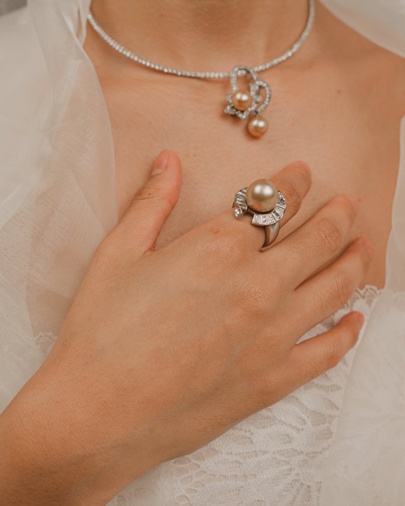 无限金珍珠白金个性戒指 - 戒指 - 珍珠 白色