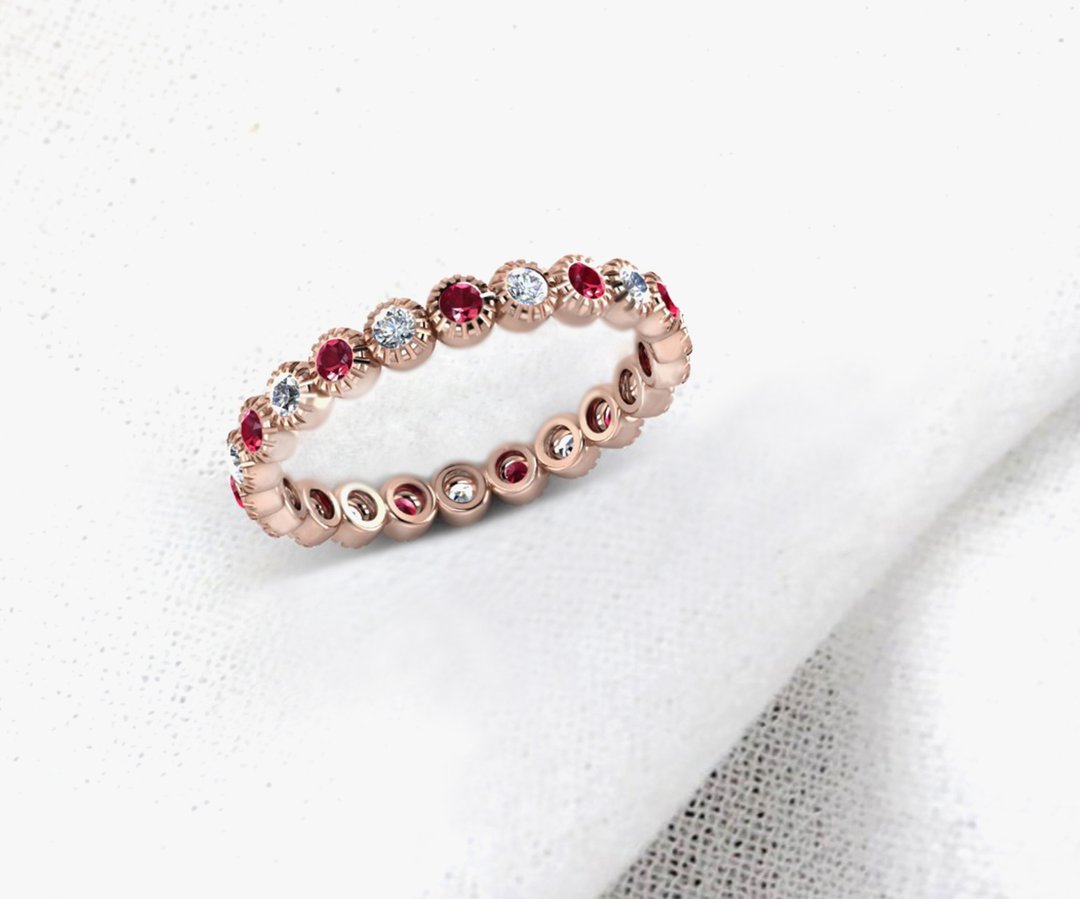 Natural Red Ruby Gemstone Eternity ring ,925 Silver Pink Gold,Thai ruby Gemstone - 戒指 - 其他金属 咖啡色