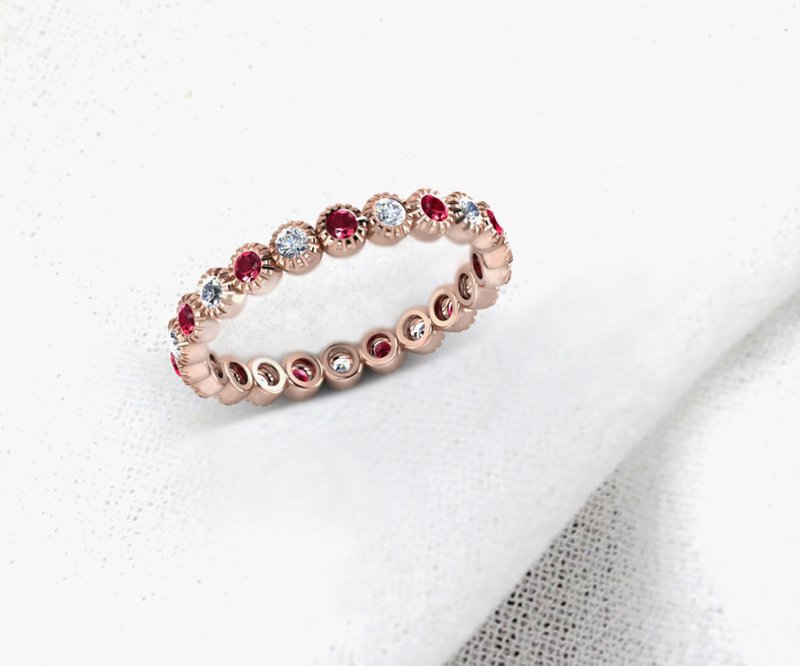 Natural Red Ruby Gemstone Eternity ring ,925 Silver Pink Gold,Thai ruby Gemstone - 戒指 - 其他金属 咖啡色