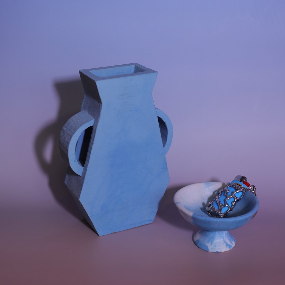 Artpartment 平瓶 | 手作 | 花器 - 花瓶/陶器 - 水泥 蓝色
