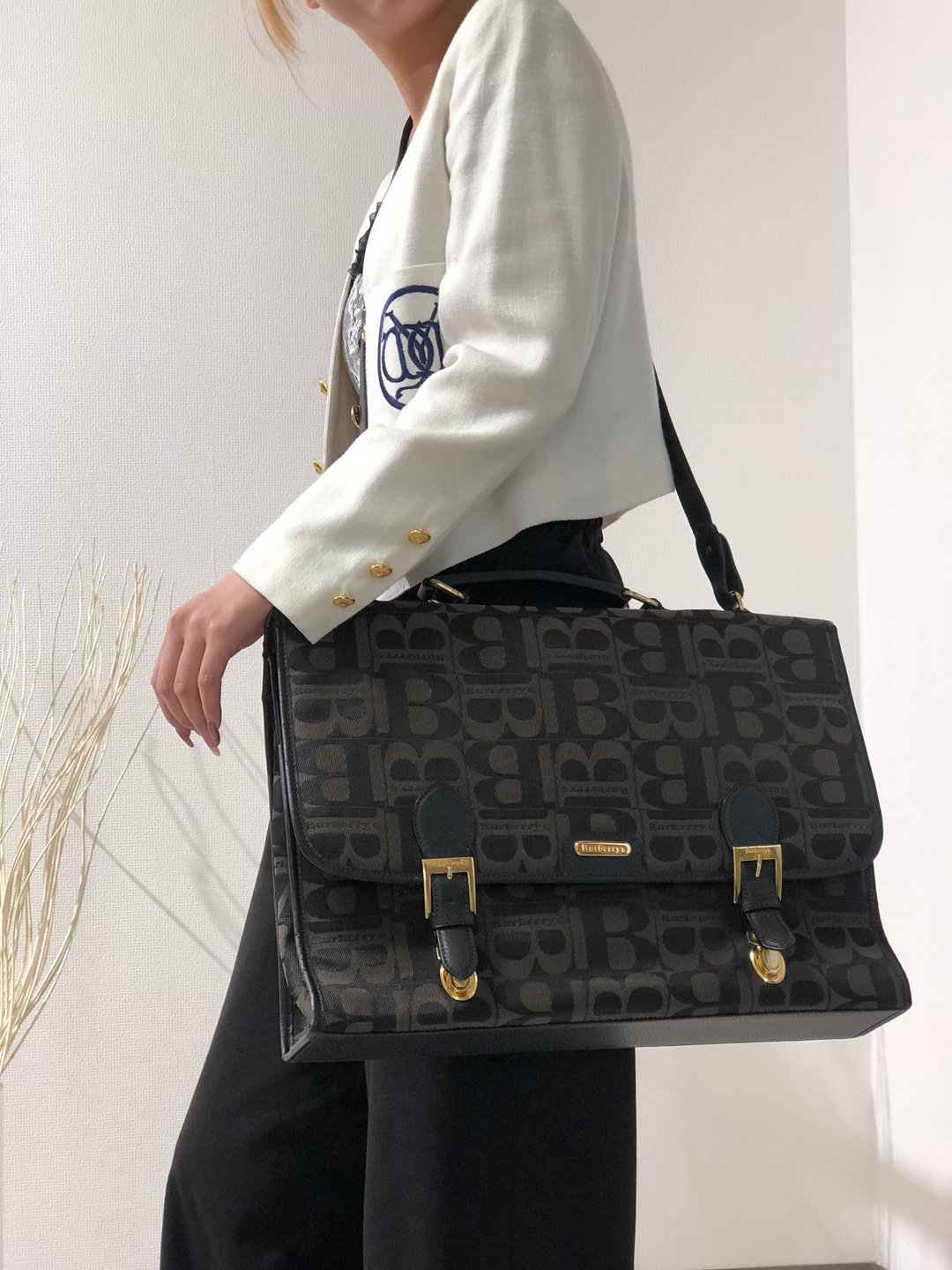 【日本直送名牌二手包】Burberry's博柏利B标志提花2way挎包单肩包黑a88ihp - 侧背包/斜挎包 - 棉 黑色