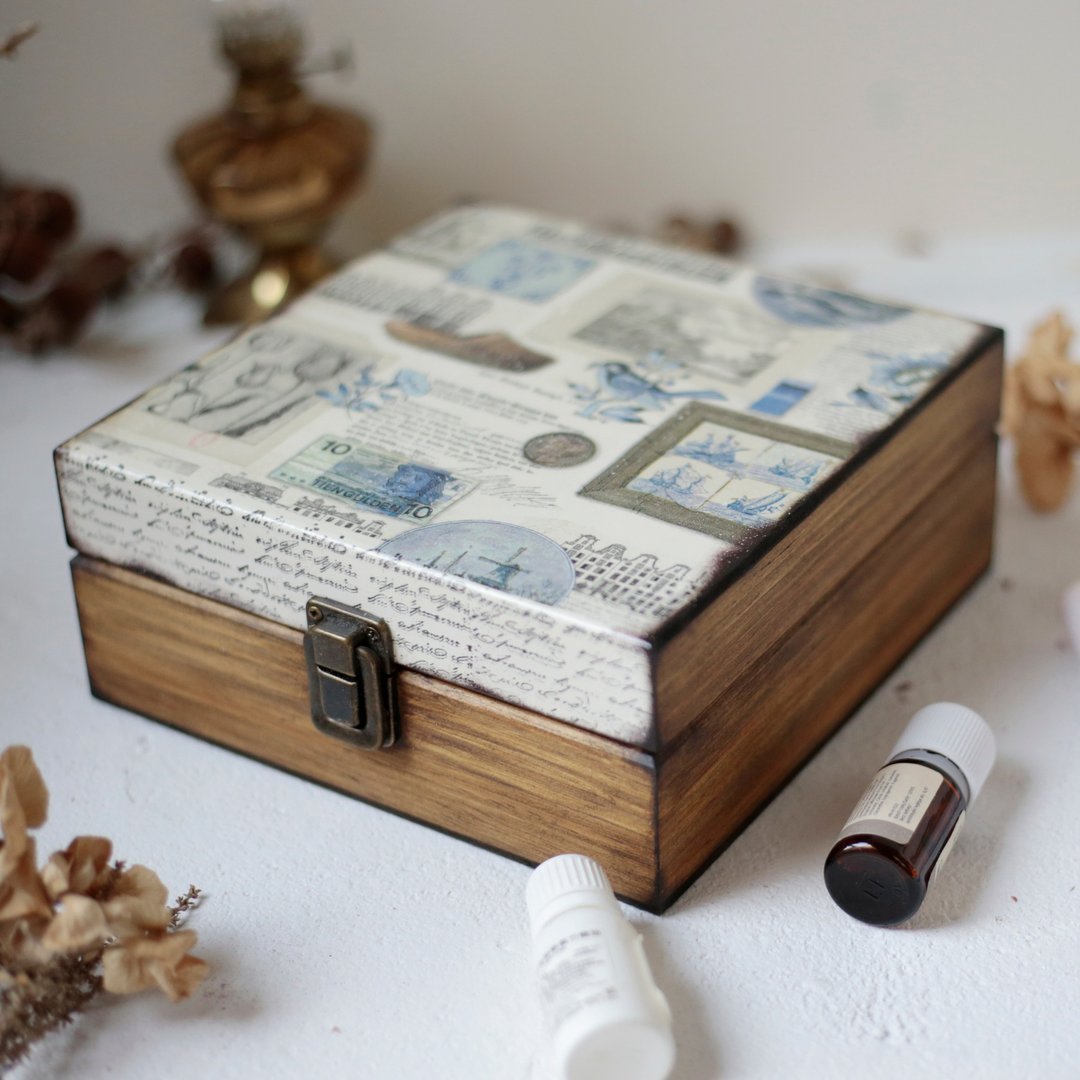 乡村复古木蜡染 25格精油木盒 沾水笔墨水盒 15ML essential oil wooden box - 香薰/精油/线香 - 木头 