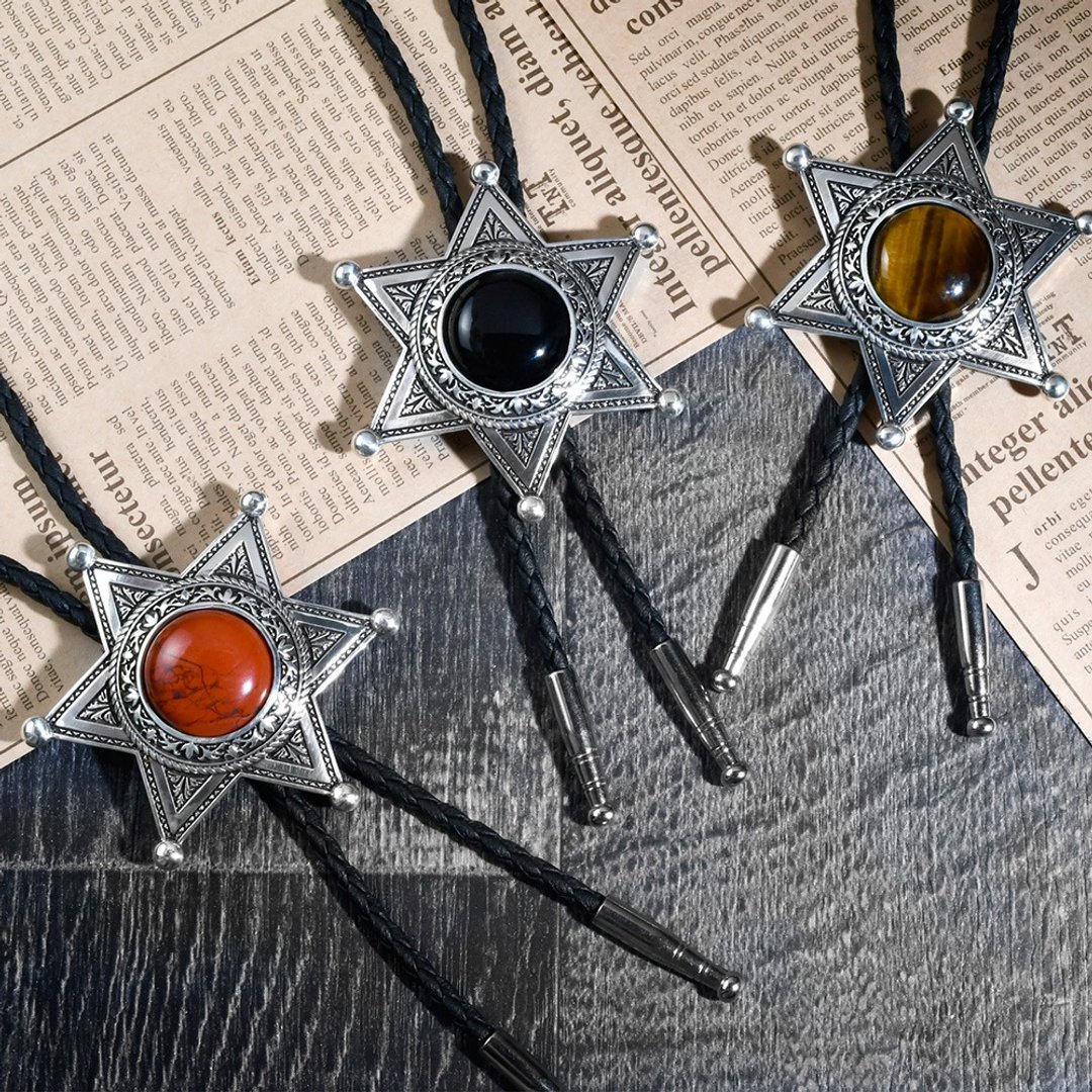 正义之星 保罗领带 Bolo Tie 皮革项链 皮绳领带 长项链 - 领带/领带夹 - 人造皮革 银色