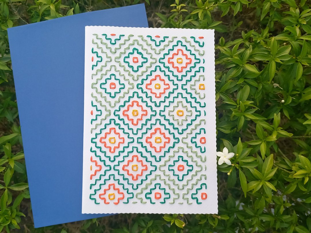 Hand Sewn Card ' Flow Net#2 ' - 卡片/明信片 - 纸 白色