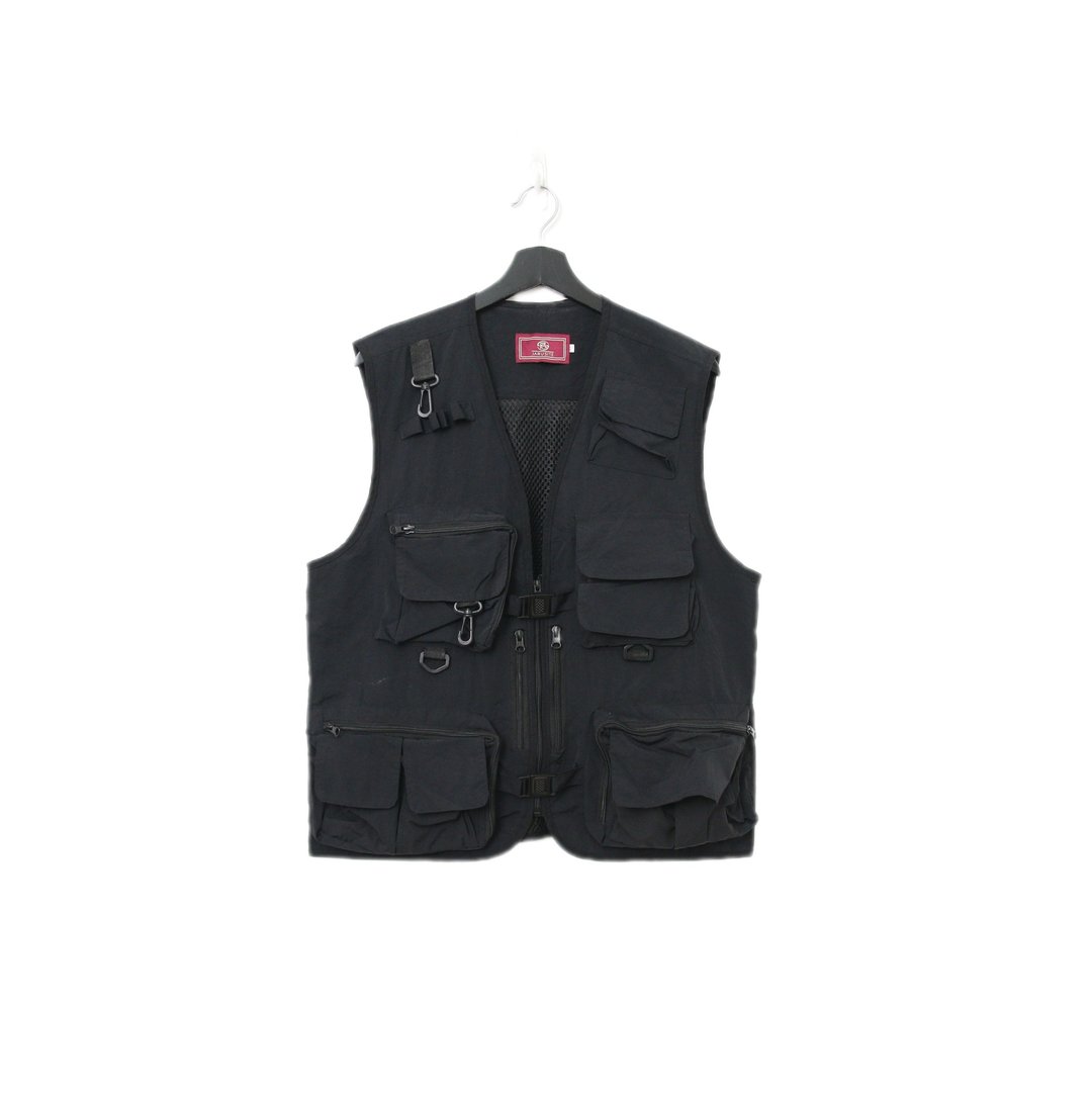 Back to Green-经典钓鱼背心 正黑 拉链 多口袋v-21/vintage vest - 女装背心 - 聚酯纤维 