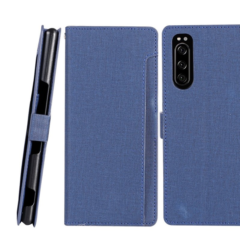 CASE SHOP Sony Xperia 5专用双层收纳侧掀式皮套(4716779661316) - 手机壳/手机套 - 人造皮革 蓝色
