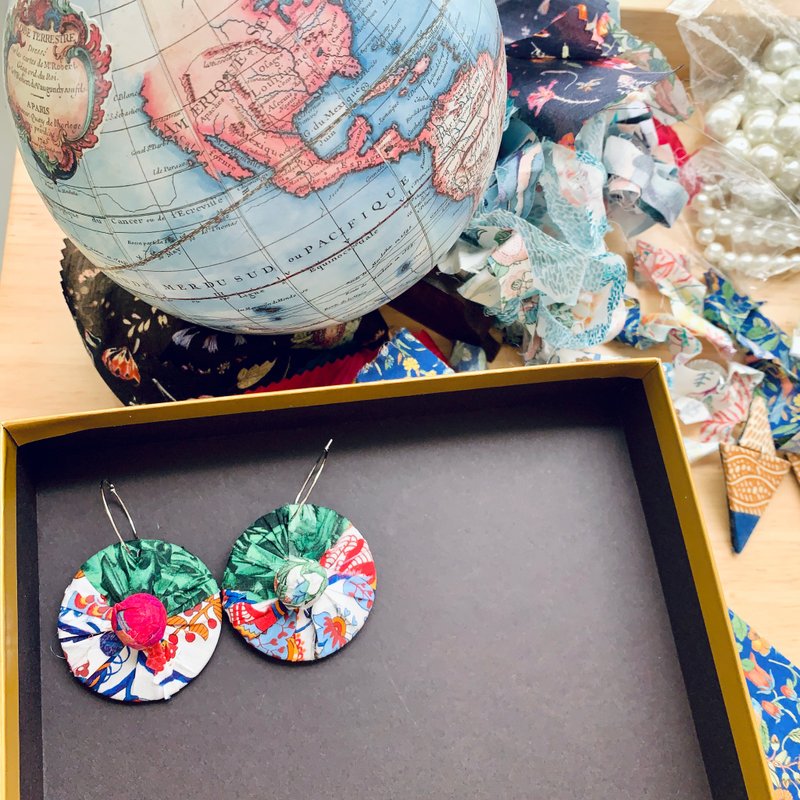 英国Liberty - Emerald 印花手工耳环 - 耳环/耳夹 - 棉．麻 绿色