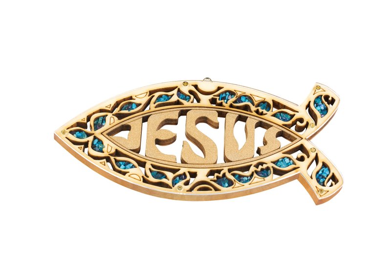 以色列进口 手工 壁挂饰 鱼型 镶嵌彩石 JESUS 2080040 - 墙贴/壁贴 - 其他材质 