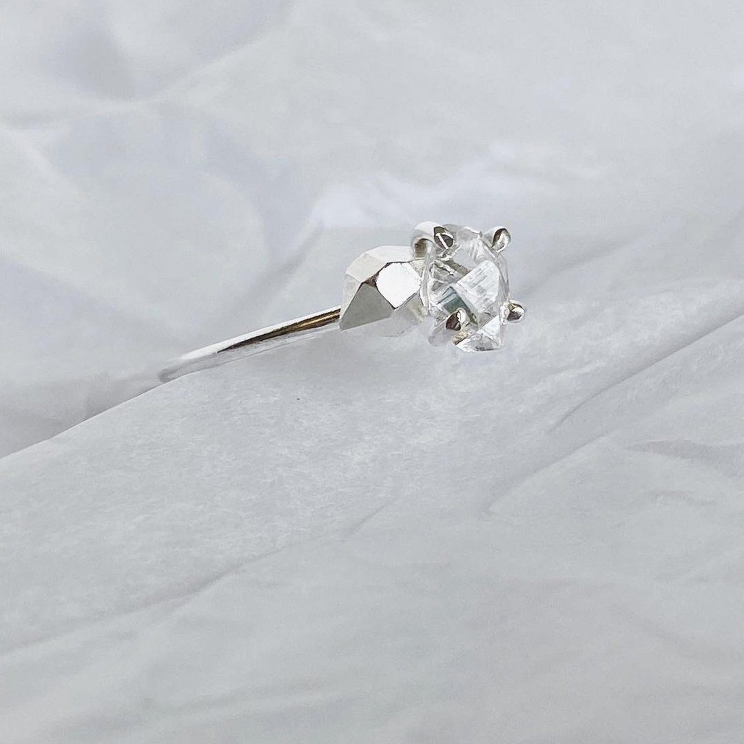 共生戒指 Twin Herkimer Diamond Ring 925纯银 - 戒指 - 其他金属 银色