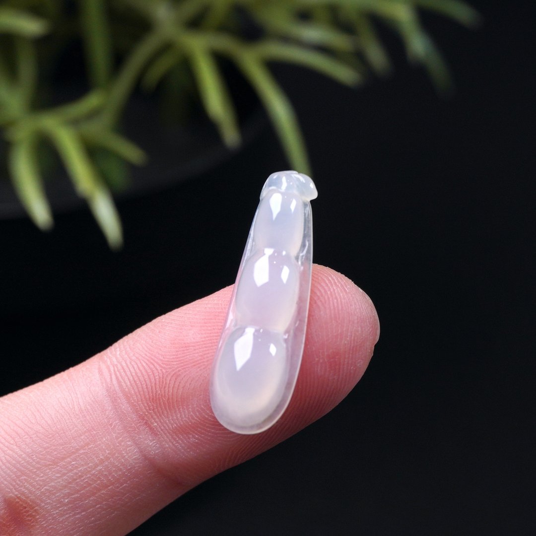 冰种翡翠福豆 | 裸石 | 天然缅甸玉A货翡翠 | 送礼 - 金工/饰品 - 玉石 白色