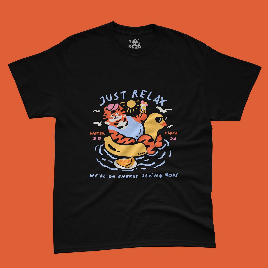 Water Tiger Printed T-shirt - 中性连帽卫衣/T 恤 - 棉 黑色