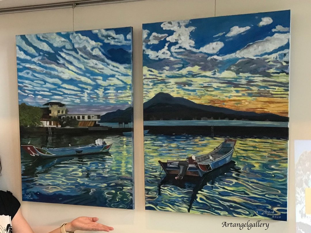 天使画廊/梦之淡水夕照 2020幻想曲/挂画/无框画/手工油画 - 海报/装饰画/版画 - 棉．麻 多色