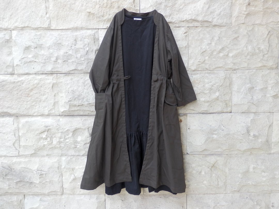 Cotton canvas long coat / mustard yellow - 女装休闲/机能外套 - 棉．麻 灰色