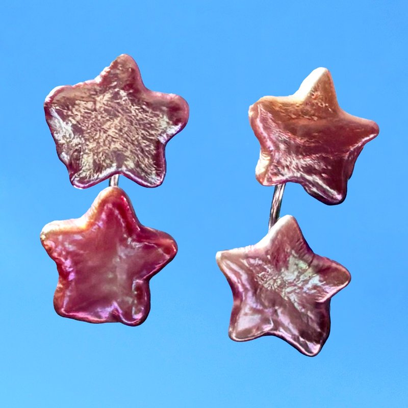 Nova 双星珍珠耳扣式耳环 – 纯银 - 耳环/耳夹 - 纯银 粉红色