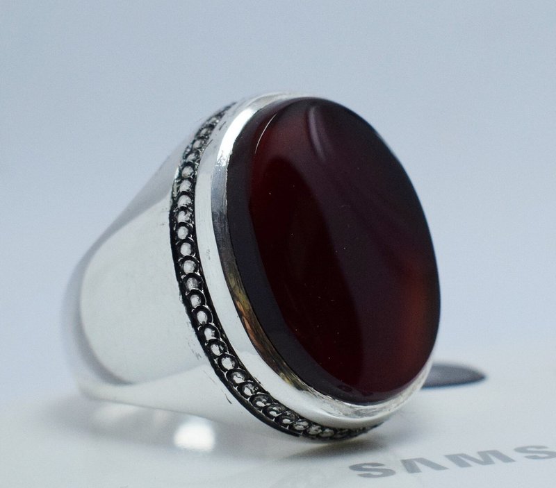 阿拉伯红玉髓 925 纯银 戒指 - 戒指 - 宝石 红色