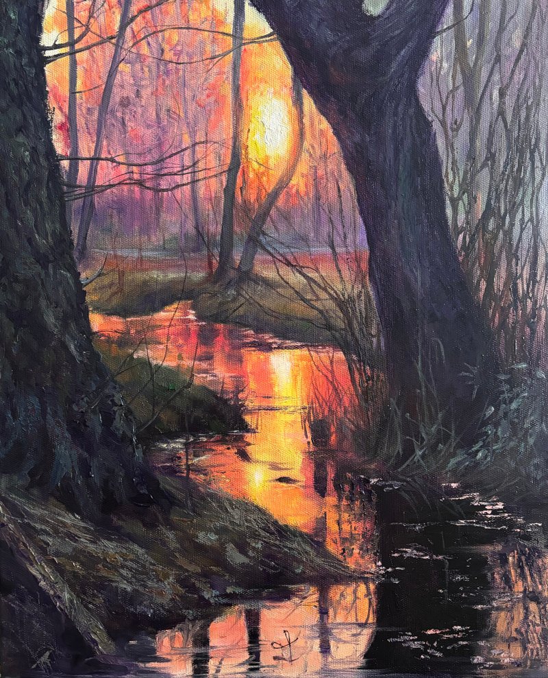 阳光映在水里纯手工油画风景春天画 - 插画/绘画/写字 - 其他材质 