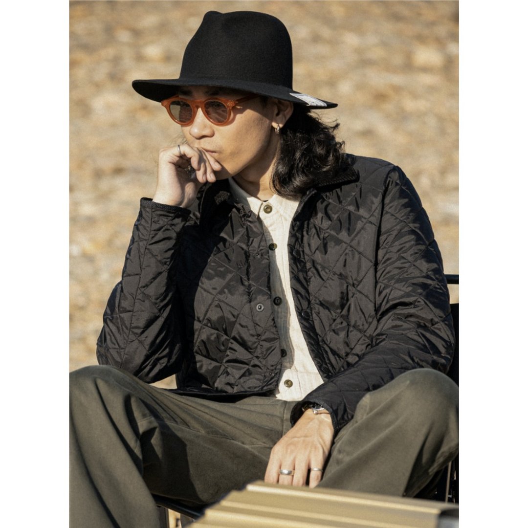 黑色菱格绗缝骑士外套 Liddesdale 英伦复古 保暖 通勤 防泼水 - 男装外套 - 其他材质 黑色
