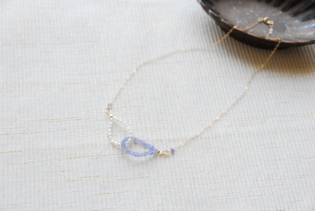 Two connected necklaces Tanzanite x Pearl 14kgf - 项链 - 半宝石 蓝色