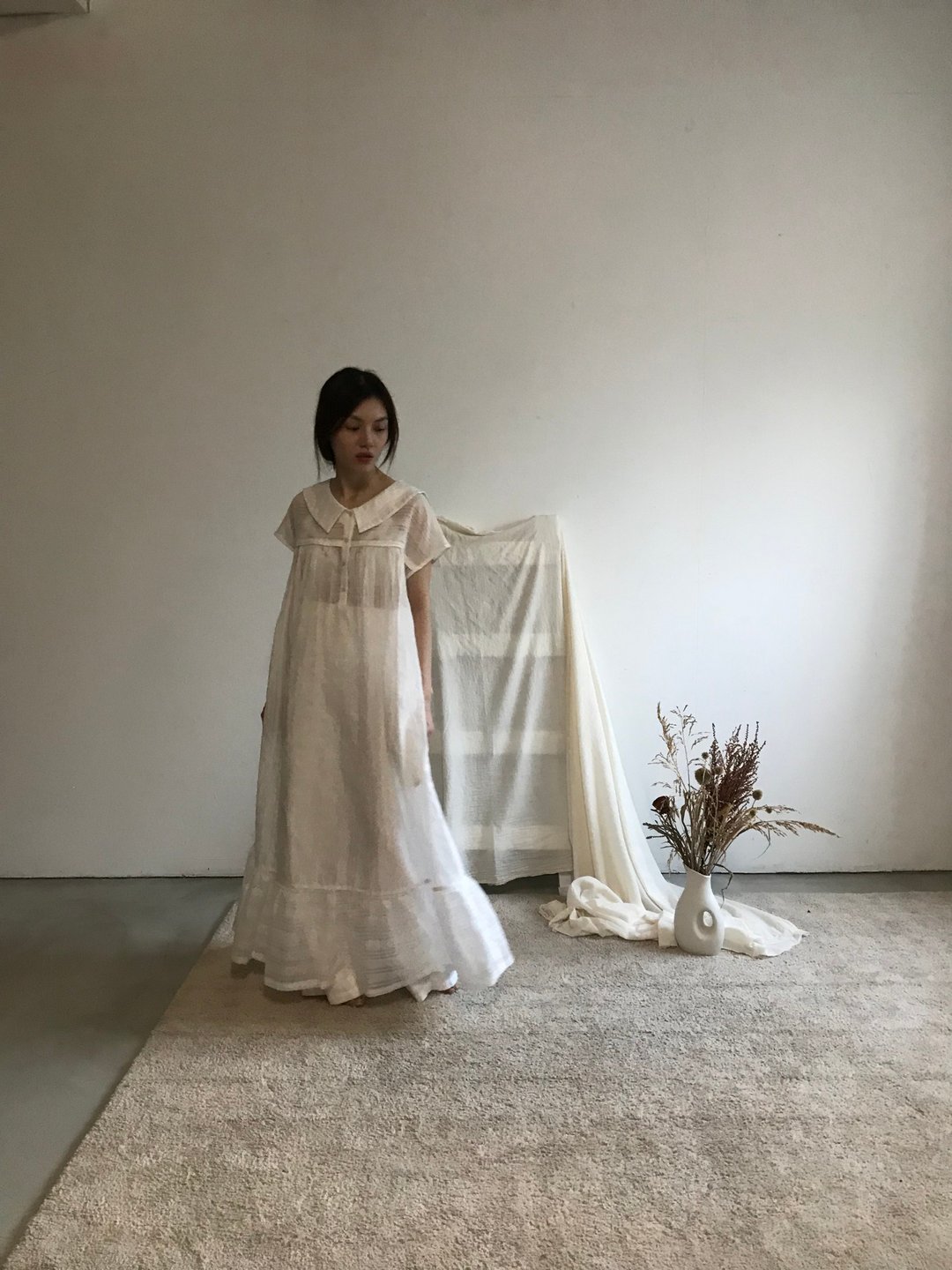 水手领无袖背心长洋装 - 洋装/连衣裙 - 其他人造纤维 白色