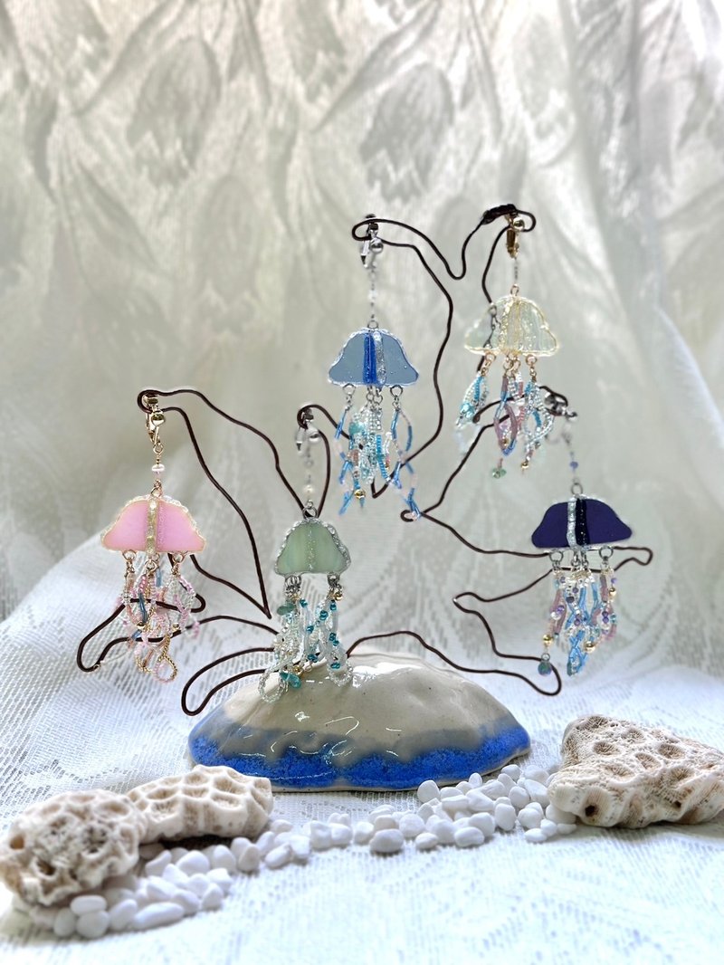 泡泡水母玻璃耳环 - 耳环/耳夹 - 玻璃 