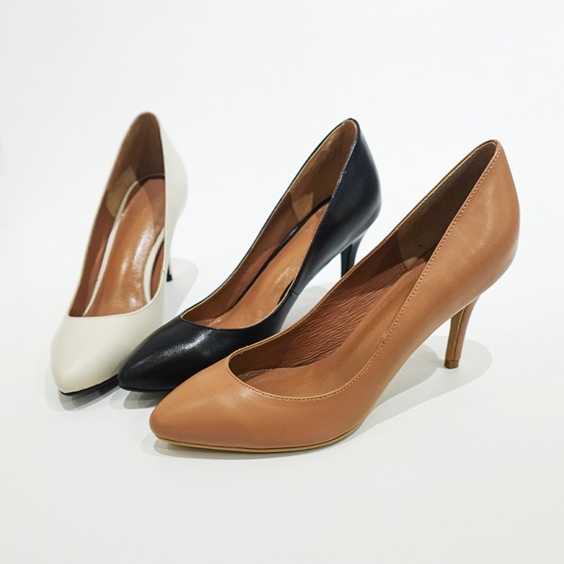 Cleo真皮素面高跟鞋(三色)MIT款 - 高跟鞋 - 真皮 白色