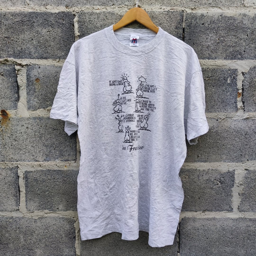 90年代复古T恤 San Francisco Funny Dick Joke T-Shirt - 男装上衣/T 恤 - 棉 灰色
