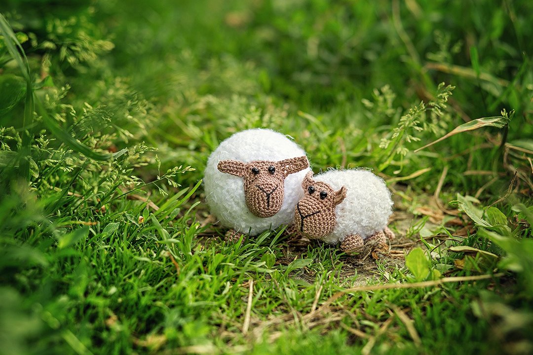 Set lamb (mother and child), Easter decor, Crochet lamb, Crochet lamb - 玩具/玩偶 - 羊毛 白色