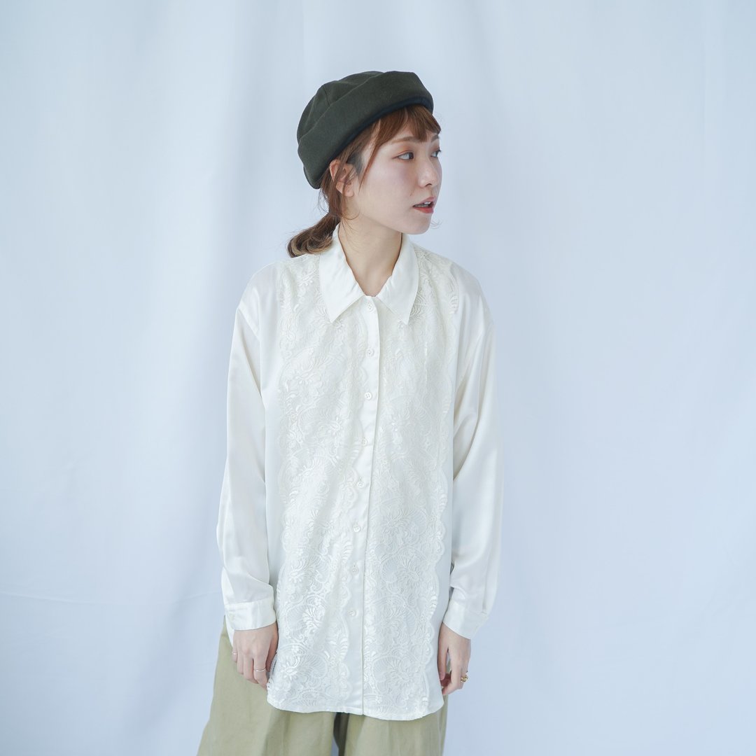 II 古着 II 日系 II 蕾丝LACE古着衬衫  II  - 女装衬衫 - 其他人造纤维 白色