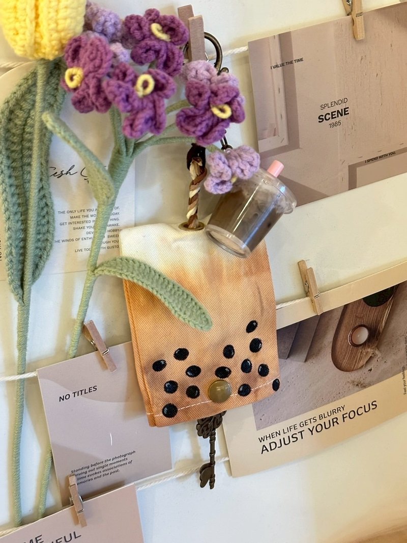 创意染 key case 钥匙套~珍珠奶茶 - 钥匙链/钥匙包 - 棉．麻 蓝色