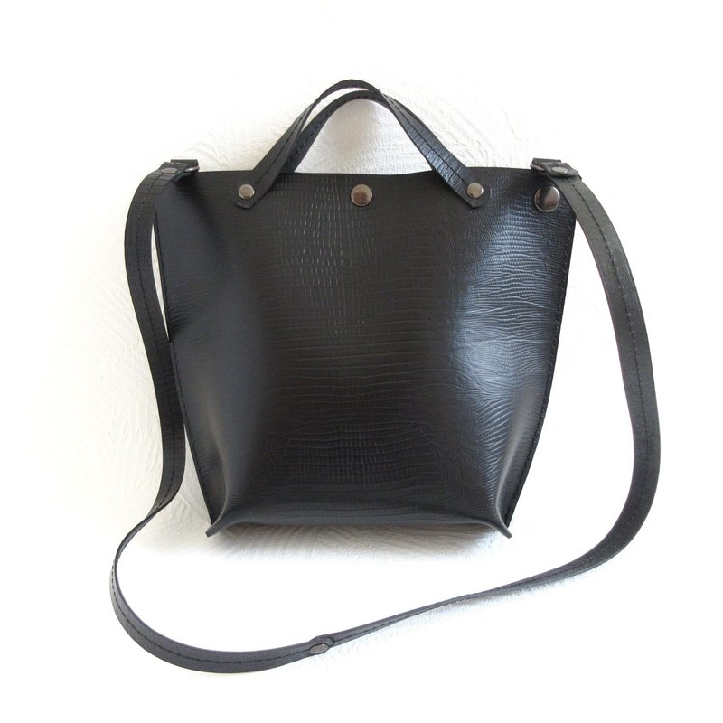 方便携带，牛皮，两用肩包，压花蜥蜴图案，黑，0157 - 侧背包/斜挎包 - 真皮 