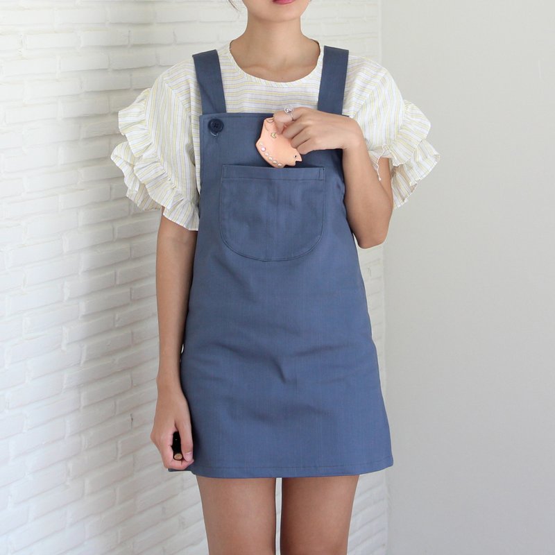 苏丽小姐的蓝灰牛仔吊带裙 (Suri Pini Dress (blue-grey)) - 背带裤/连体裤 - 其他材质 灰色