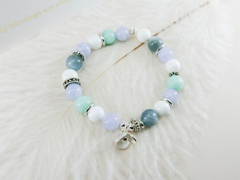 海韵的气质天然石串珠银手链 │蓝色白色系 玥unicorn - 手链/手环 - 宝石 蓝色