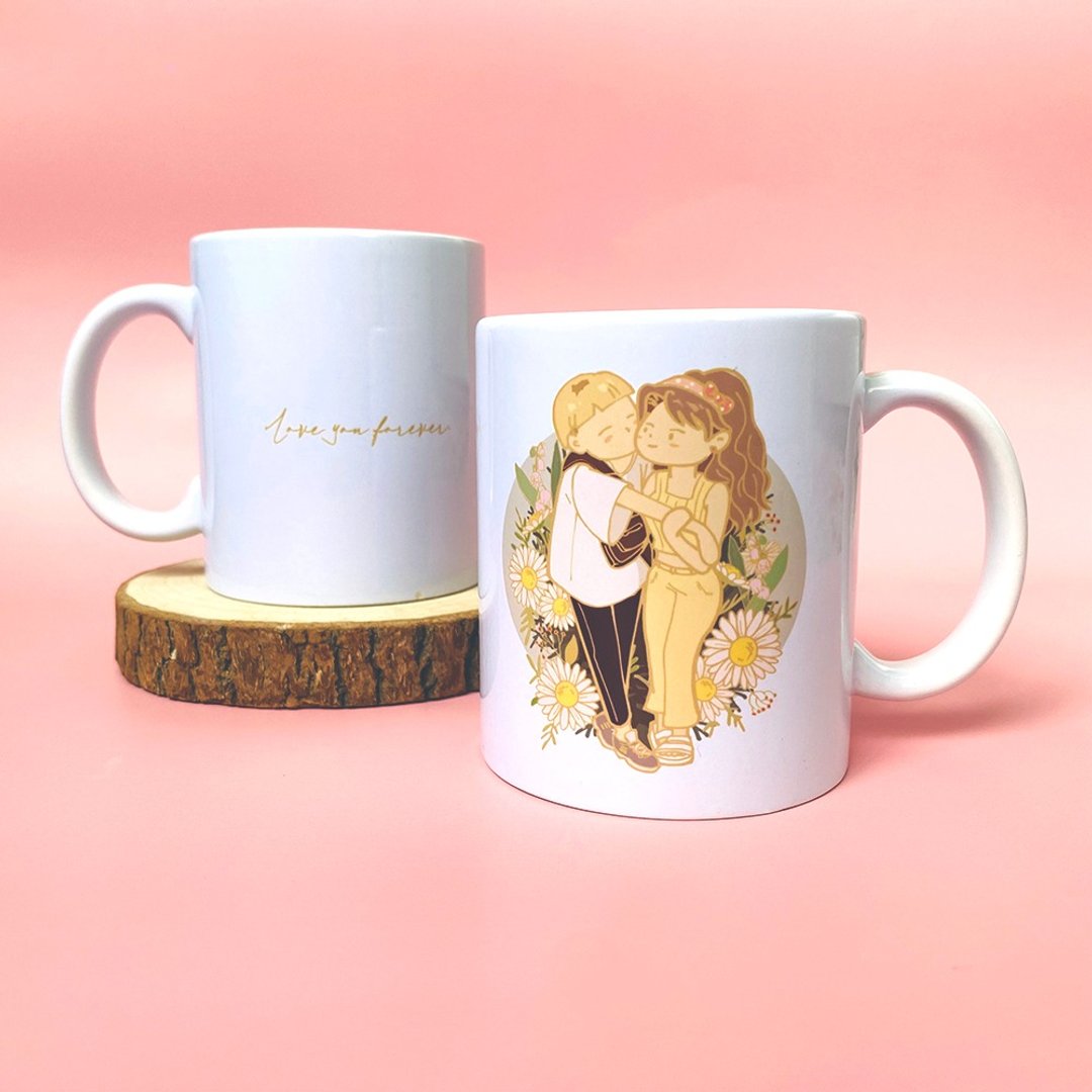 【可定制】Love you forever 情侣插画马克杯1入  共四色 - 其他杯子 - 陶 