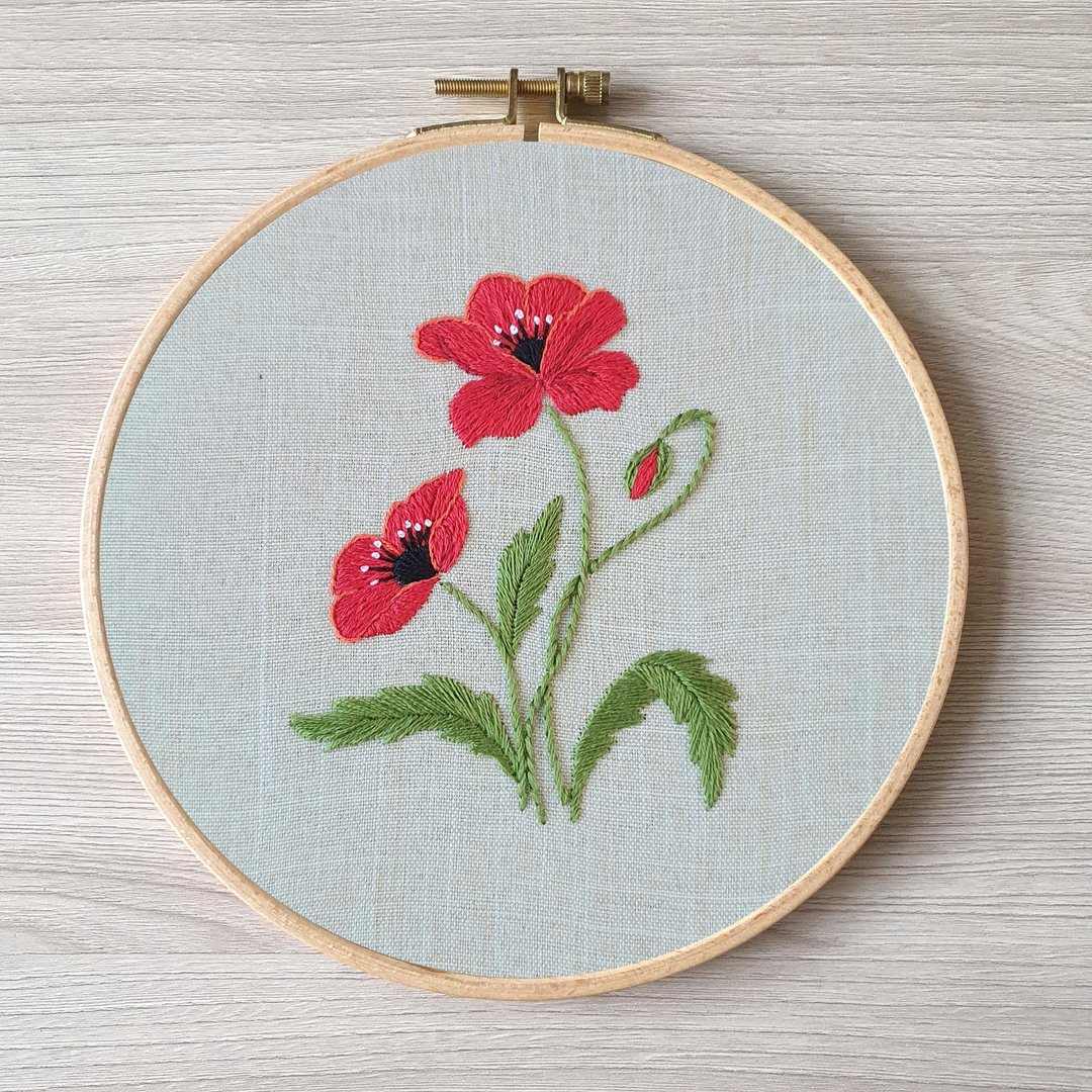 刺繡 蝴蝶 poppy hand embroidery DIY, Floral pattern pdf - 其他数码设计 - 其他材质 