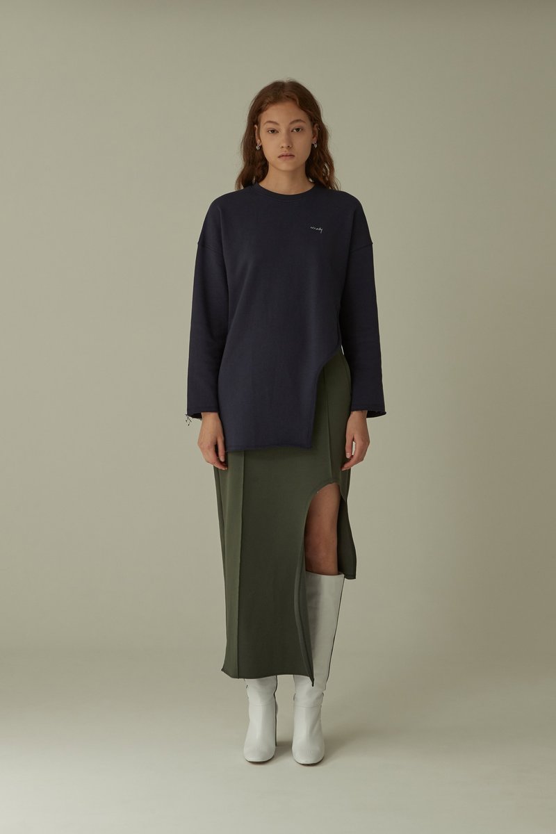 曲线剪裁长裙/ 军绿 - 裙子 - 聚酯纤维 