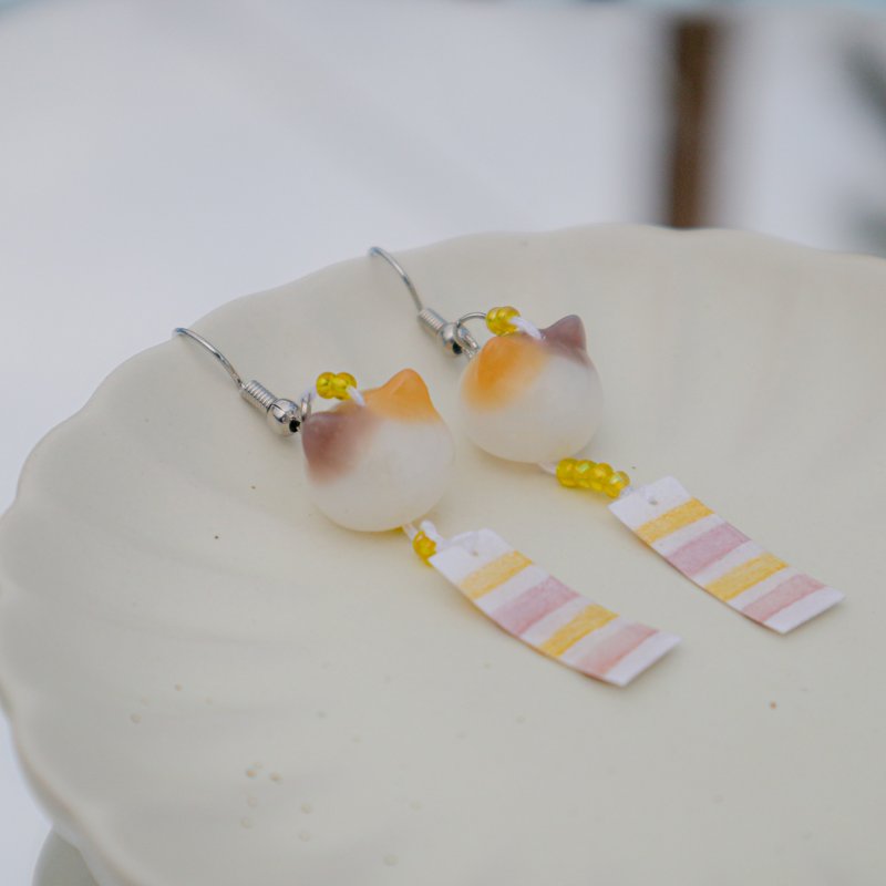 【风铃系列】猫风铃耳环 - 耳环/耳夹 - 树脂 多色
