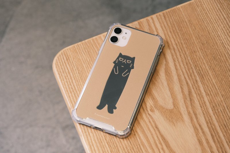 奶茶色 厌世猫镜面四角防摔电话壳 - 手机壳/手机套 - 塑料 透明