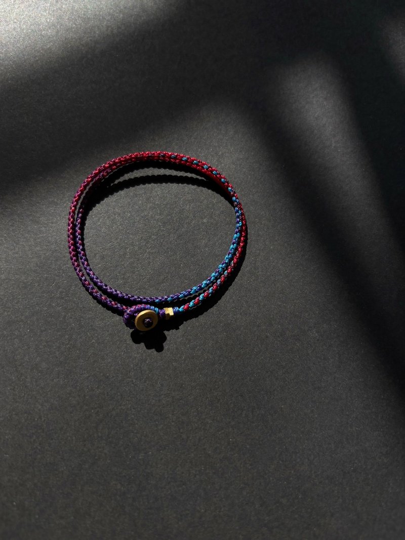 Midjill原创 低调冷淡风渐变蓝红紫手工编织双层手绳铜元素手绳 - 手链/手环 - 其他材质 