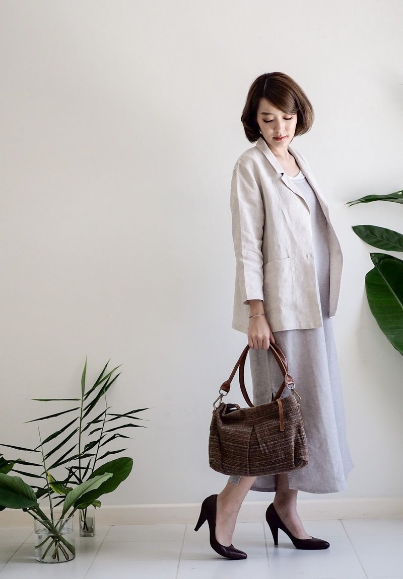 After The Rain Long Sleeve Blazer Linen - 女装衬衫 - 棉．麻 银色