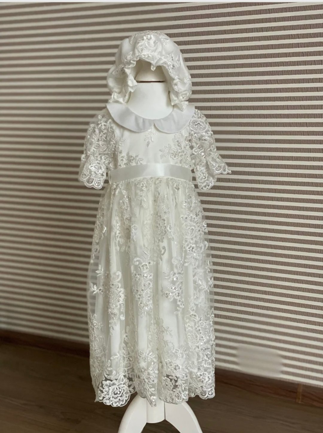 Ivory clothing set for baby girl. Lace dress and bonnet for Baptism - 童装礼服/连衣裙 - 其他材质 