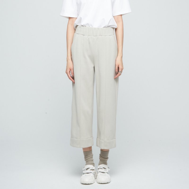 简约直筒宽裤(女)-灰毛柳 - 女装长裤 - 聚酯纤维 灰色