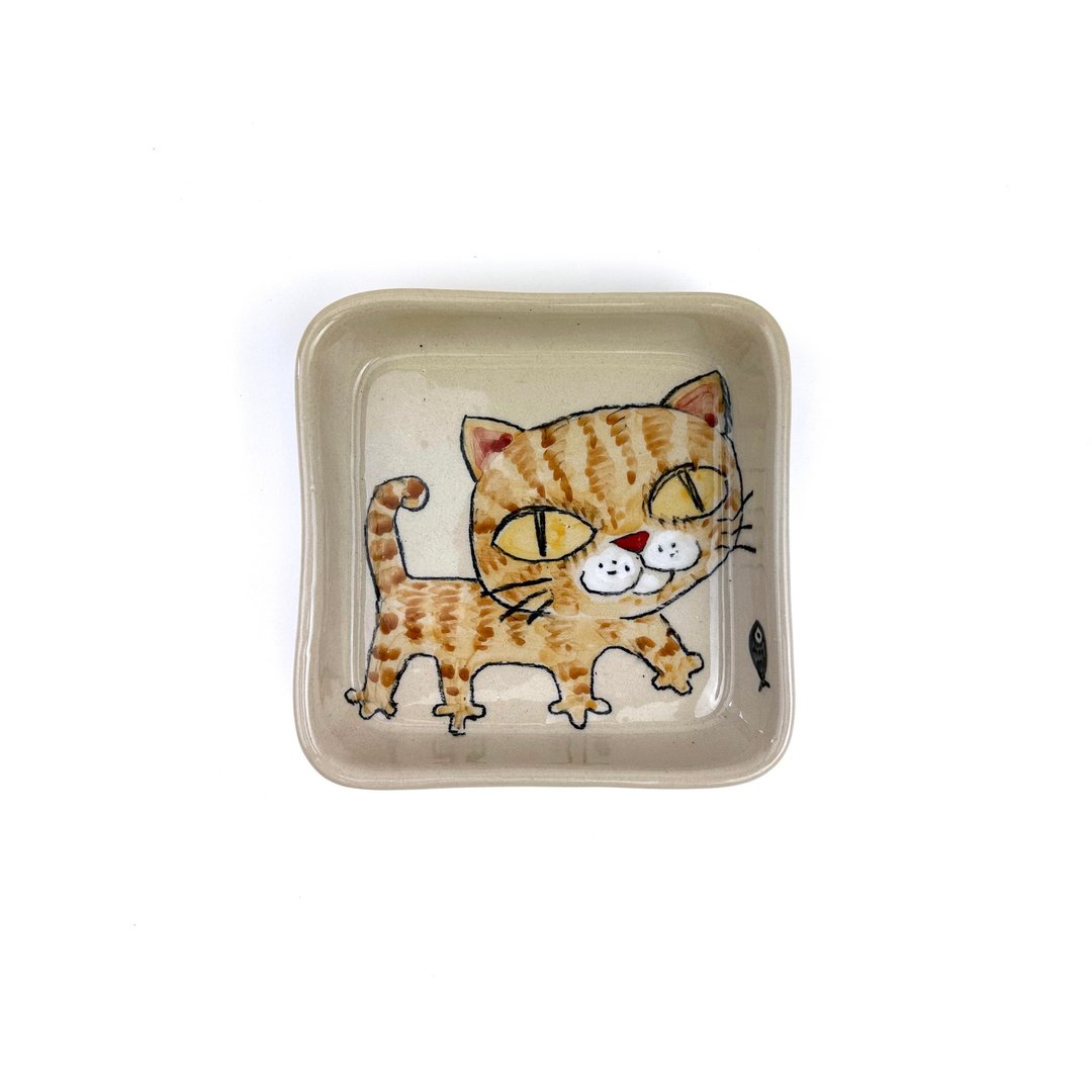 Nice Little Clay 方形盘 可爱猫 0302-66 - 盘子/餐盘/盘架 - 陶 白色