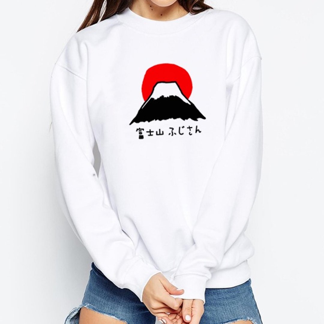 富士山 #1【现货】男女中性大学T 刷毛 白色  日本 风景 樱花 太阳 雪  自创 品牌 文青 Hipster - 女装上衣 - 棉 白色