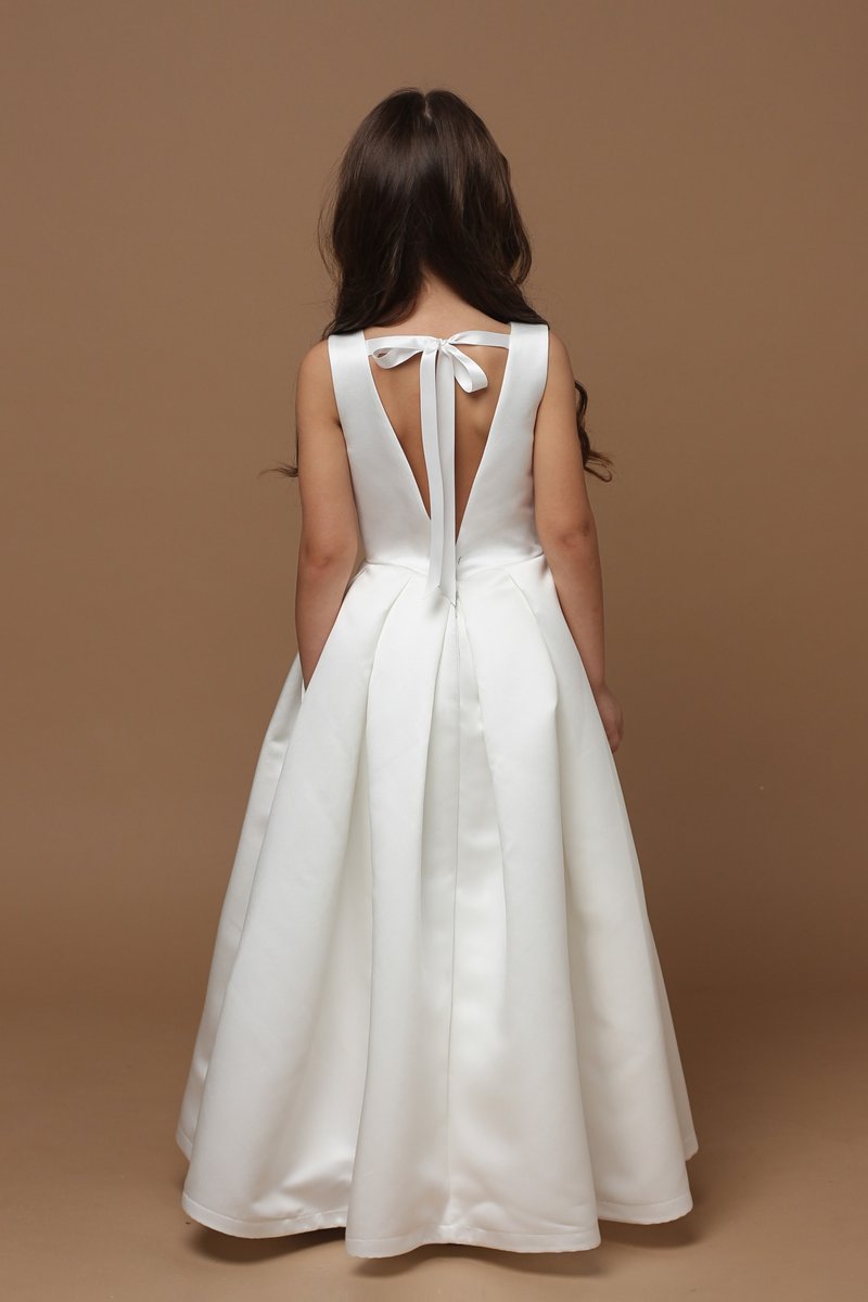 适合婚礼 生日和其他节日的 V 型领口缎面花童礼服 - 童装礼服/连衣裙 - 其他材质 多色