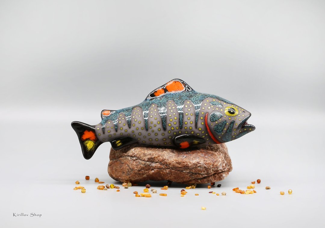 手工陶瓷挂饰鱼 – 独特艺术家风格墙面装饰礼品 - 墙贴/壁贴 - 粘土 绿色