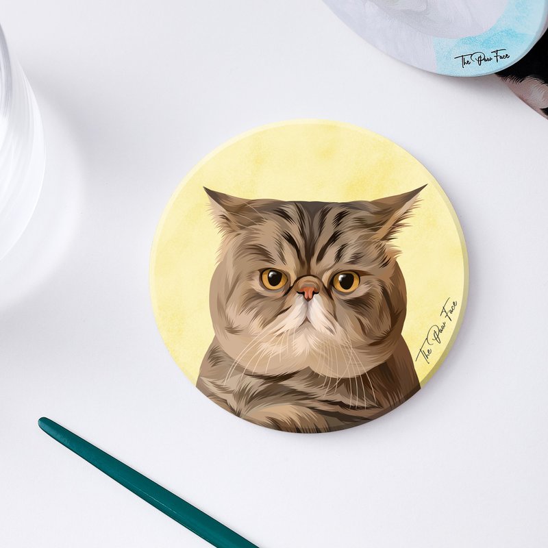 虎斑异短 异短猫 猫猫-圆型陶瓷吸水杯垫/动物/居家用品 自家设计 - 杯垫 - 陶 