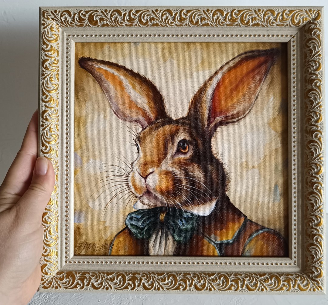 兔子幻想肖像油画原框画 20*20厘米 - 墙贴/壁贴 - 其他材质 橘色